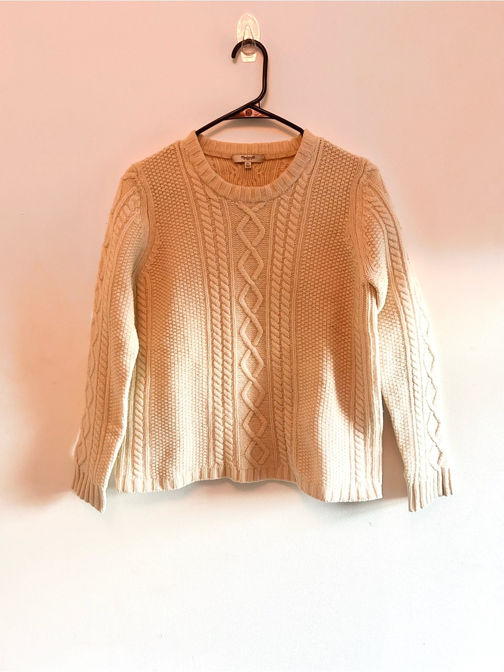 Cable Knit Merino Wool Crewneck Sweater - Cream